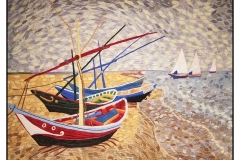 "Van Gogh's Fishing Boats" by Brenda Bigelow ~ Art Quilt ~ Not for Sale ~ Inspired by Vincent Van Gogh's "Fishing Boats