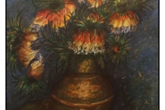 "Fritillaries in Copper Vase Fudgery" by Laura Havran ~ Acrylic ~ $145