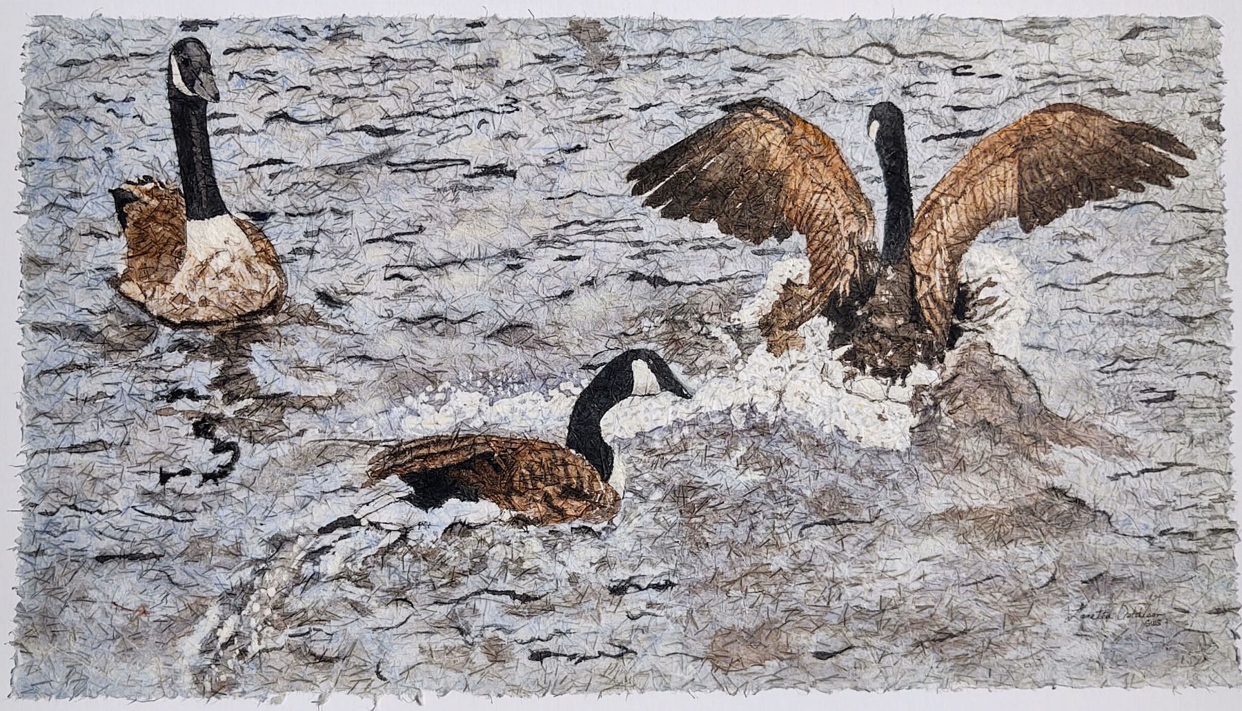 "Canada Geese Frenzy" - Watercolor Batik by Loretta Addison "Canada Geese Frenzy" - Watercolor Batik by Loretta Addison